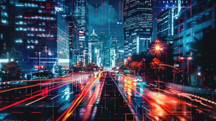 Naklejka premium Futuristic Night Cityscape with Motion Blur