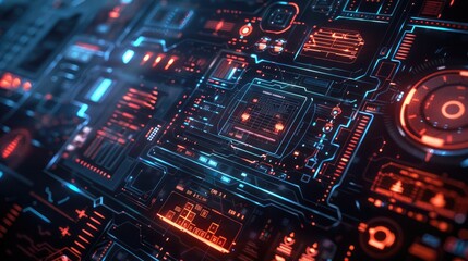 Obraz premium Futuristic Digital Interface with Glowing Elements