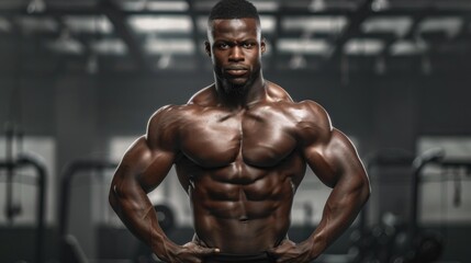 Handsome and muscular young african american man posing in the studio.
