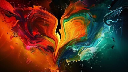 Naklejka premium Abstract Swirls of Red, Orange, and Green, Digital Art, Color Explosion, Abstract Painting, digital art