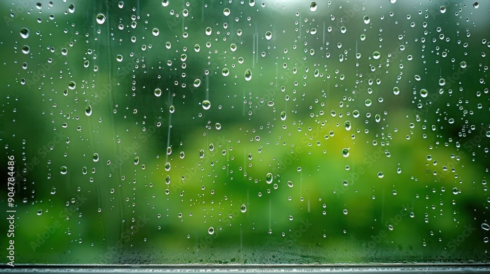 Poster a window with raindrops on it