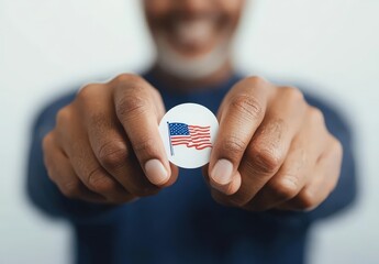 A voter wearing their civic duty like a badge