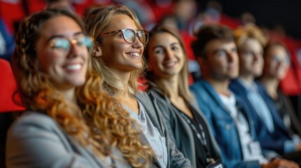 Smiling audience members at the movie theater