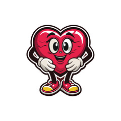 Cartoon heart character with legs and arms holding hands.