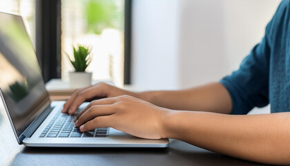 Fototapeta premium close up E-learning, online study, digital education concept. Student studying online