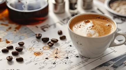 espresso beans with callouts a cup of espresso is used as an illustration