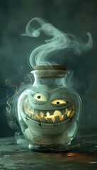 Smiling Pumpkin in a Jar with Smoke