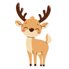 Flat vector illustration. Cute forest deer. Child illustration on white background . Vector illustration