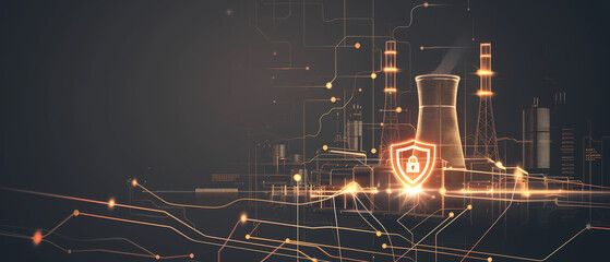 Industrial Security Visualization with Digital Lock, suitable for critical infrastructure protection, cybersecurity initiatives, and high-tech secure systems
