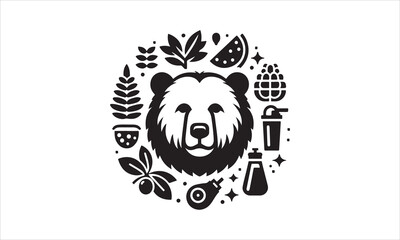 Bear Icon Vector illustration White Background-Bear Icon Vector Files for Cutting, Handmade calligraphy vector illustration, Black and white graphic illustration isolated on white background Hand wri