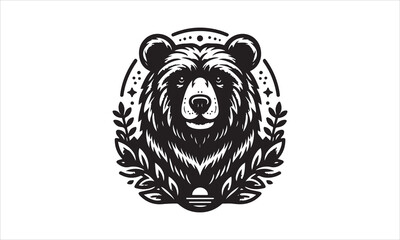 Bear Icon Vector illustration White Background-Bear Icon Vector Files for Cutting, Handmade calligraphy vector illustration, Black and white graphic illustration isolated on white background Hand wri