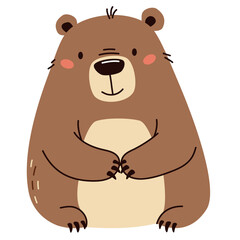 Flat vector illustration. Cute kind brown bear. Children's illustration on white background . Vector illustration