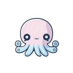 Obraz premium Cute octopus kawaii cartoon character on white background, vector illustration