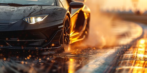 Luxury Sports Car on Wet Track