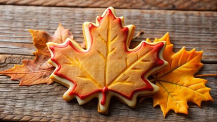 Obraz premium Autumn Leaf Cookies on Rustic Wooden Background.