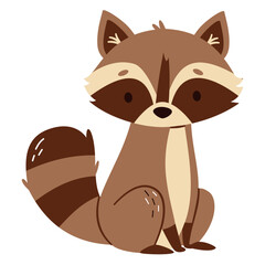 Flat vector illustration in children's style. Animals of the forest. Cute raccoon on white background . Vector illustration