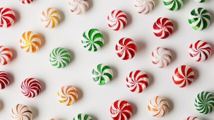 "Christmas Colored Candy Print on White Background: Festive and Cheerful Holiday Pattern"
