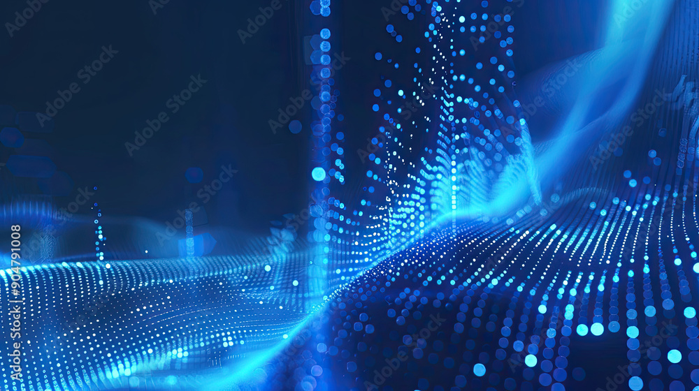 Wall mural abstract background with flowing particles. 3d abstract sci-fi user interface concept with gradient 