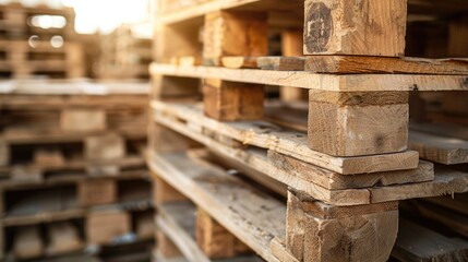 Wooden pallets stacked in outdoor setting
