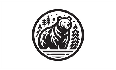 Bear Icon Vector illustration White Background-Bear Icon Vector Files for Cutting, Handmade calligraphy vector illustration, Black and white graphic illustration isolated on white background Hand wri