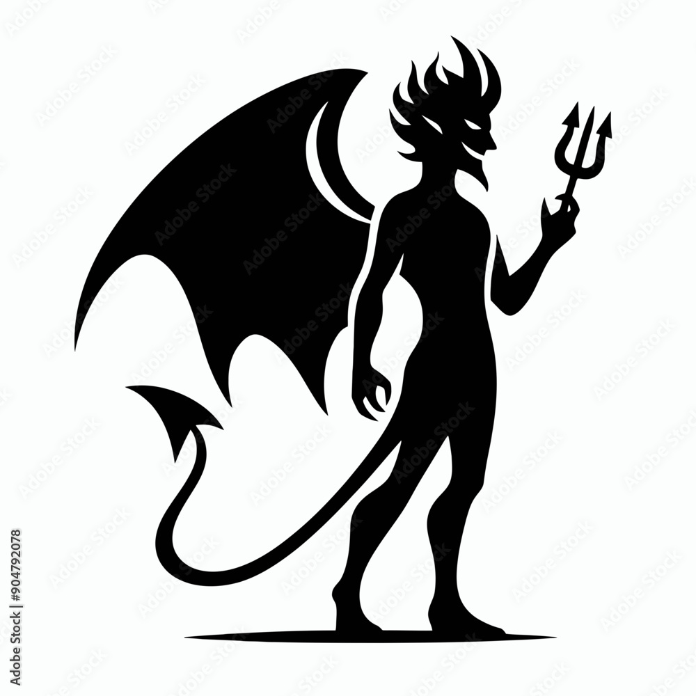 Poster Demon devil silhouette white background, very simple and single Demon devil silhouette