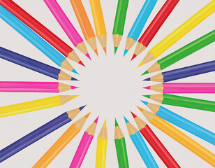 Obraz premium Circular Pattern of Pencils with Blank Center Space for Text on Plain Background