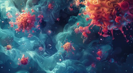 Naklejka premium Abstract virus in blue and red