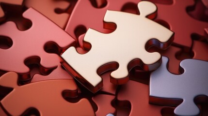 Golden puzzle pieces on wooden surface