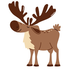 Flat vector illustration. Cute forest moose. Child illustration on white background . Vector illustration