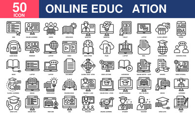 Online Education icon collection set. Simple line vector.