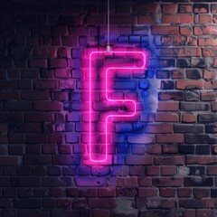 Letter F neon sign on dark background