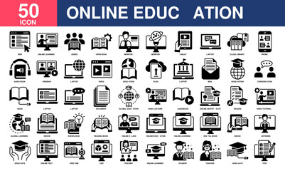 Online Education icon collection set. Simple glyph vector.