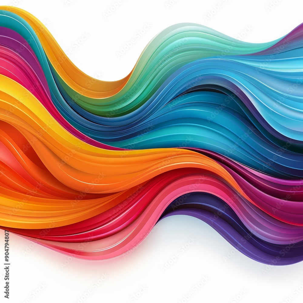 Poster vibrant flowing ribbons of multicolor waves creating a dynamic and abstract visual art design backgr