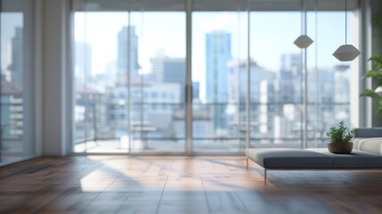 Fototapeta premium Modern Living Room with City View