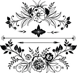 floral design elements vintage dividers in black and white 