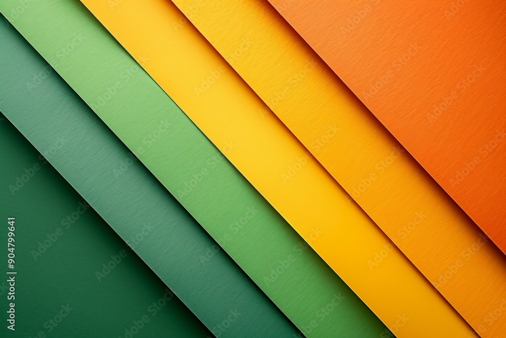 Poster photo of a flat lay background with orange, green and yellow paper for an abstract design. web banne