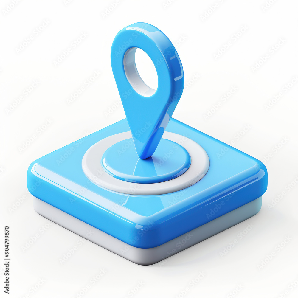 Poster 3d blue location pin icon on white background for navigation and map apps