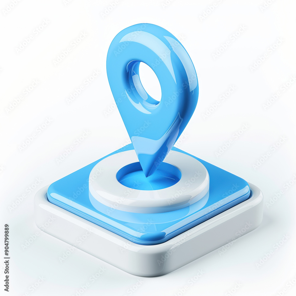 Poster 3d blue and white location marker icon for maps and navigation apps