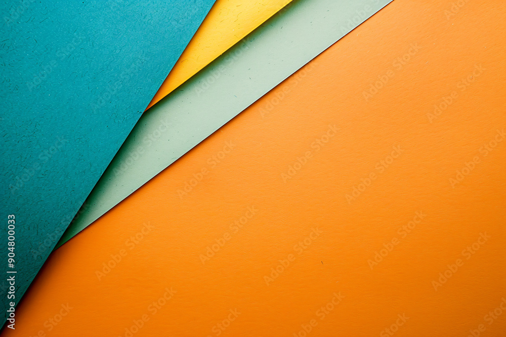 Poster photo of a flat lay background with orange, green and yellow paper for an abstract design. web banne