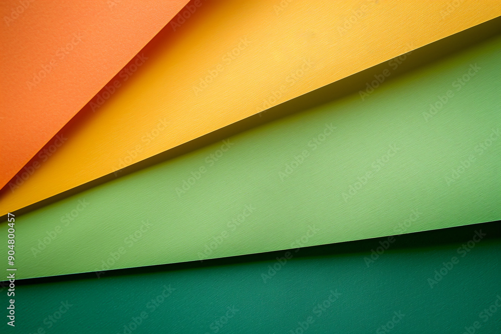 Poster photo of a flat lay background with orange, green and yellow paper for an abstract design. web banne