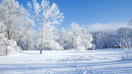 Obraz premium Snowy Landscape with Frosty Trees