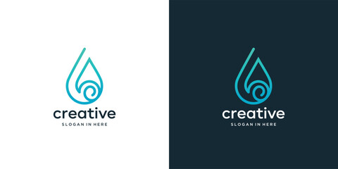 Best Aqua Blue Water Drop Vector Logo Design. Eco Bright Natural Energy Minimalist Water Drop with line template