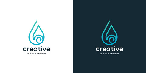Best Aqua Blue Water Drop Digital Technology Vector Logo Design. Eco Bright Natural Energy Minimalist Water Drop with line template