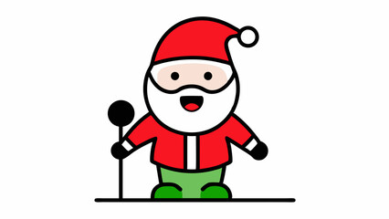 Vector Line Art of Christmas Cute Santa Claus Singing with Mic, Wearing Hat and Scarf on White Background