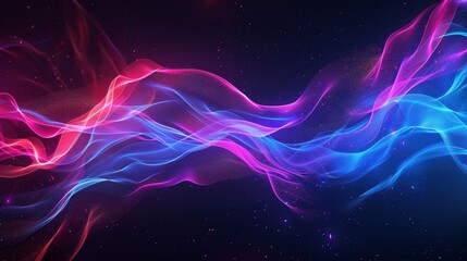 Abstract Cosmic Waves Digital Art with Pink and Blue Glowing Lines, abstract art, digital art, cosmic art, glowing lines