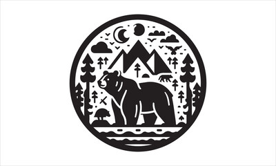 Bear Icon Vector illustration White Background-Bear Icon Vector Files for Cutting, Handmade calligraphy vector illustration, Black and white graphic illustration isolated on white background Hand writ