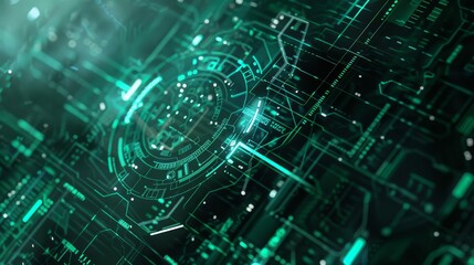 Obraz premium Abstract Digital Interface - Green Circuitry, 3D Render, Futuristic, Technology, Cyberpunk, circuitry , digital