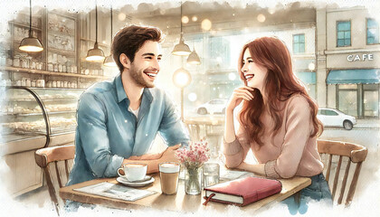 Fototapeta premium カフェで会話を楽しむ男女