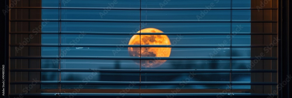 Canvas Prints Full moon of Cold Moon shining through window blinds in early morning