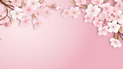 Obraz premium Frame of Sprigs Sakura Cherry Blossoms on pink background.Holiday Concept of spring, 8 march, mother day, april, may, Persian new year.